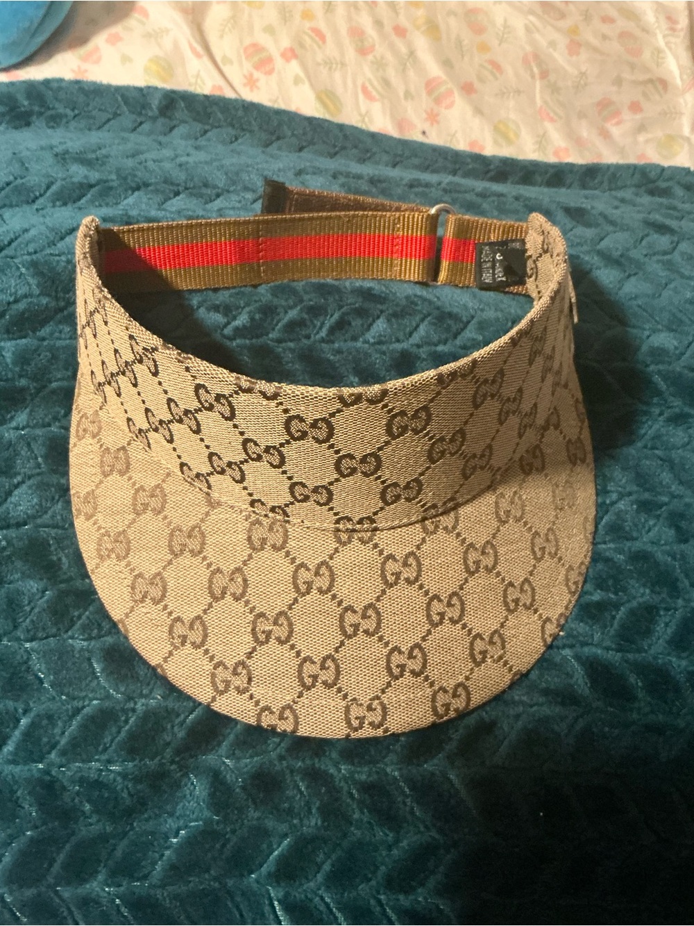 Gucci Monogram Visor in Beige with Red and Green Web Strap